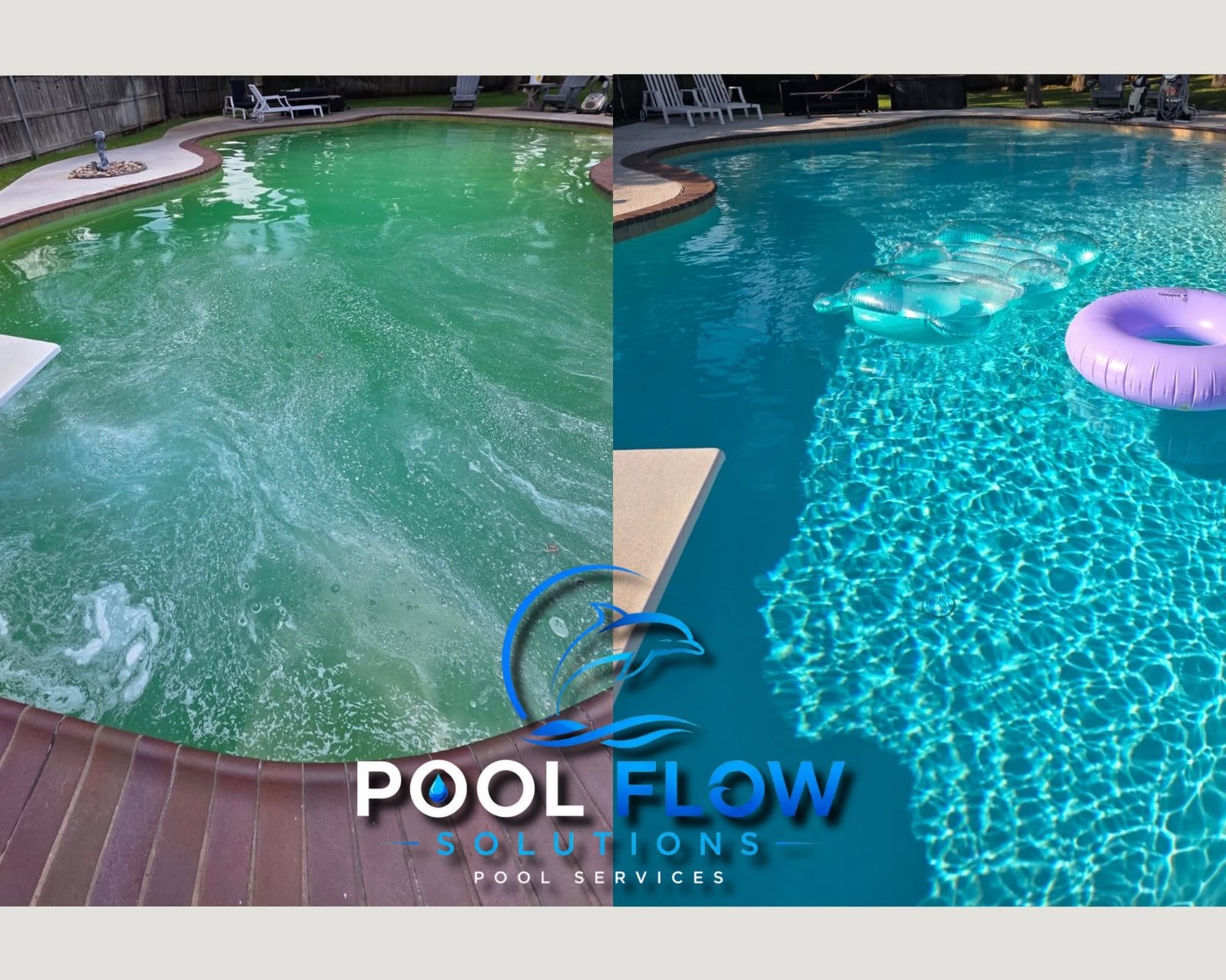 Before and after pool water restoration